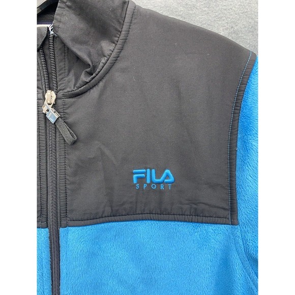 FILA Sport Women's Blue Black Fleece Full Zip Jacket Size Large Pockets Athletic - Picture 4 of 16